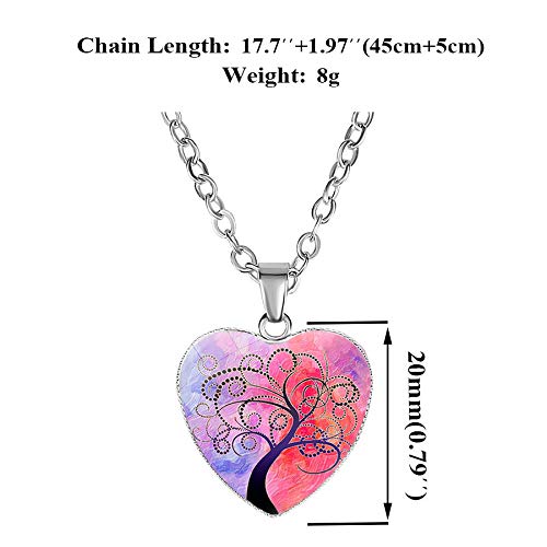 El Regalo 1 PC Tree of Life Vintage Glass Cabochon Heart Pendant Necklace for Women & Girls - Valentines Heart Jewelry for Girls & Women (Purple)