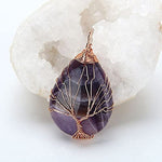 El Regalo Tree of Life Wire Wrapped Drop Natural Stones Healing Crystal Chakra Pendant Necklace - Unique Handcrafted Gemstones Pendant Necklaces (Amethyst) For Unisex Adult