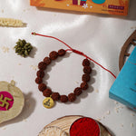 El Regalo 1PC Auspicious Natural Rudraksha & Lava Beads Rakhi for Brother- Designer Rudraksha Beads Rakhi with Roli Chawal, Rakhi Message Card in Rakhi Gift Box (Golden Budhdha)