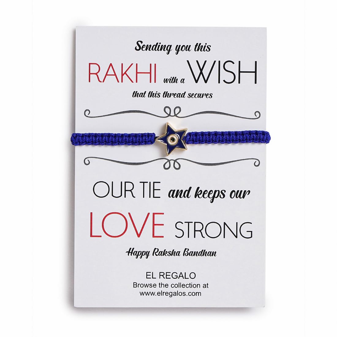El Regalo 1 PC Star Evil Eye Nazaria Rakhi for Brother- Rakhi Gift Box with 1 PC Rakhi, Shagun Pack & Rakhi Message Card in Gift Box - Rakhi for Bhai/Bhabhi/Bhatija/Bhatiji (Blue Star Evil Eye)