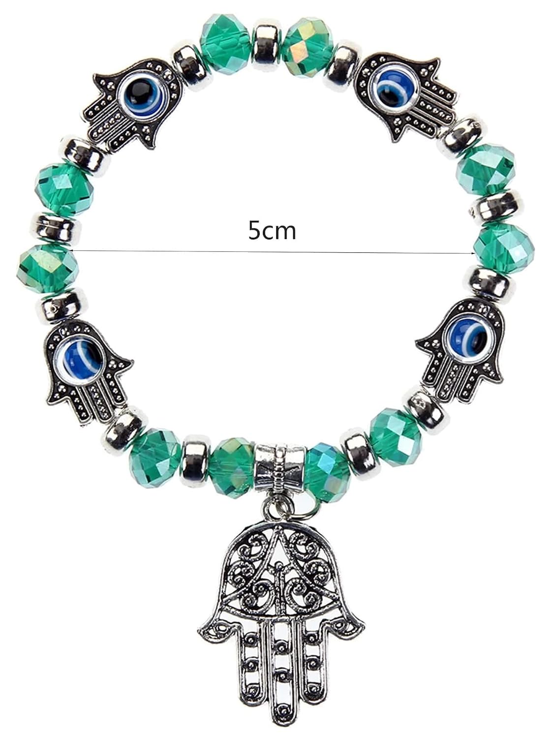 El Regalo 1 PC Evil Eye Crystal Beads Unisex Bracelets For Women Men Girls Boys - Hamsa Hand Fatima Beads Charms Elastic Bracelet Pulsera Jewelry (Green Crystal Evil Eye Bracelet)
