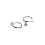 El Regalo 2 Pairs Tribal Oxidized Half Hoop Earrings, Huggie Earrings- Hammered Bohemian Oxidized German Silver Baali Earrings (Option-4)