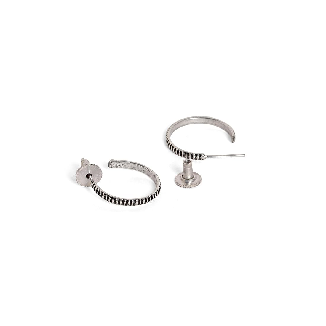 El Regalo 2 Pairs Tribal Oxidized Half Hoop Earrings, Huggie Earrings- Hammered Bohemian Oxidized German Silver Baali Earrings (Option-4)