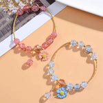 El Regalo 1PC Daisy Flower/Sunflower Crackle Beads Stretch Bracelet for Girls & Women- Fancy Floral Bracelets (Green)