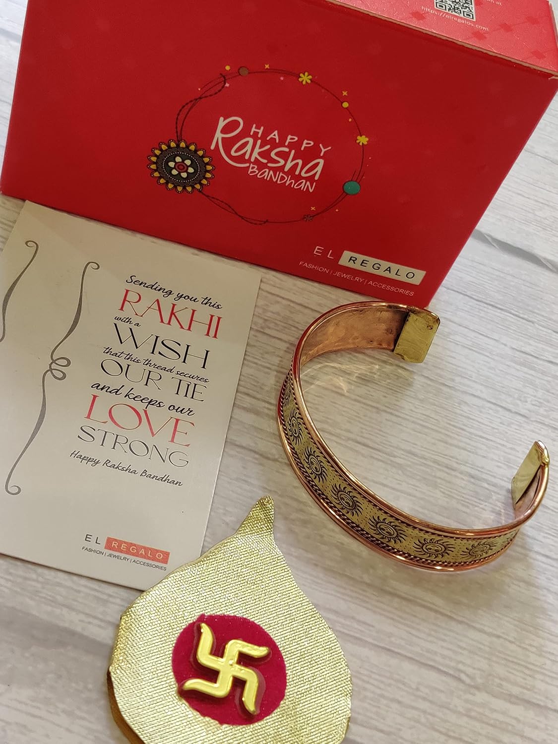 El Regalo 1 Copper OM Bracelet Rakhi for Brother/Bhai - Rakhi for Bhai with shagun, Rakhi Message Card in Rakhi Gift Box (Option-3)