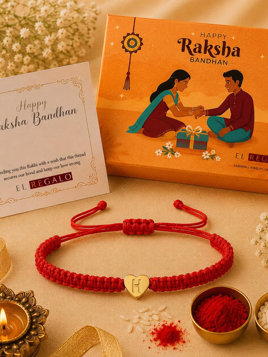 El Regalo Red Ethnic Rakhi Dori Unisex Rakhi-Adults - H letter