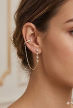 El Regalo Elegant Crystal Studded Chain Cuff Earrings for Women & Girls | Handcrafted Diamond-Cut Cubic Zirconia Linked Ear Cuff with Hanging Chain | Gift for Her