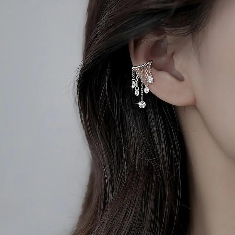 El Regalo Droplet Tassel Chain Cuff Earrings- No Piercing Cartilage Earrings, Wrap Drop Tassel Chain Earrings for Women Teen Girls