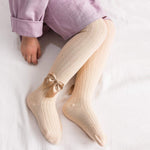 El Regalo 1 Pair Girls' Combed Cotton Bow Tights Pantyhose Leggings Stocking Pants | Party Bow Socks Stockings for Girls (Peach)