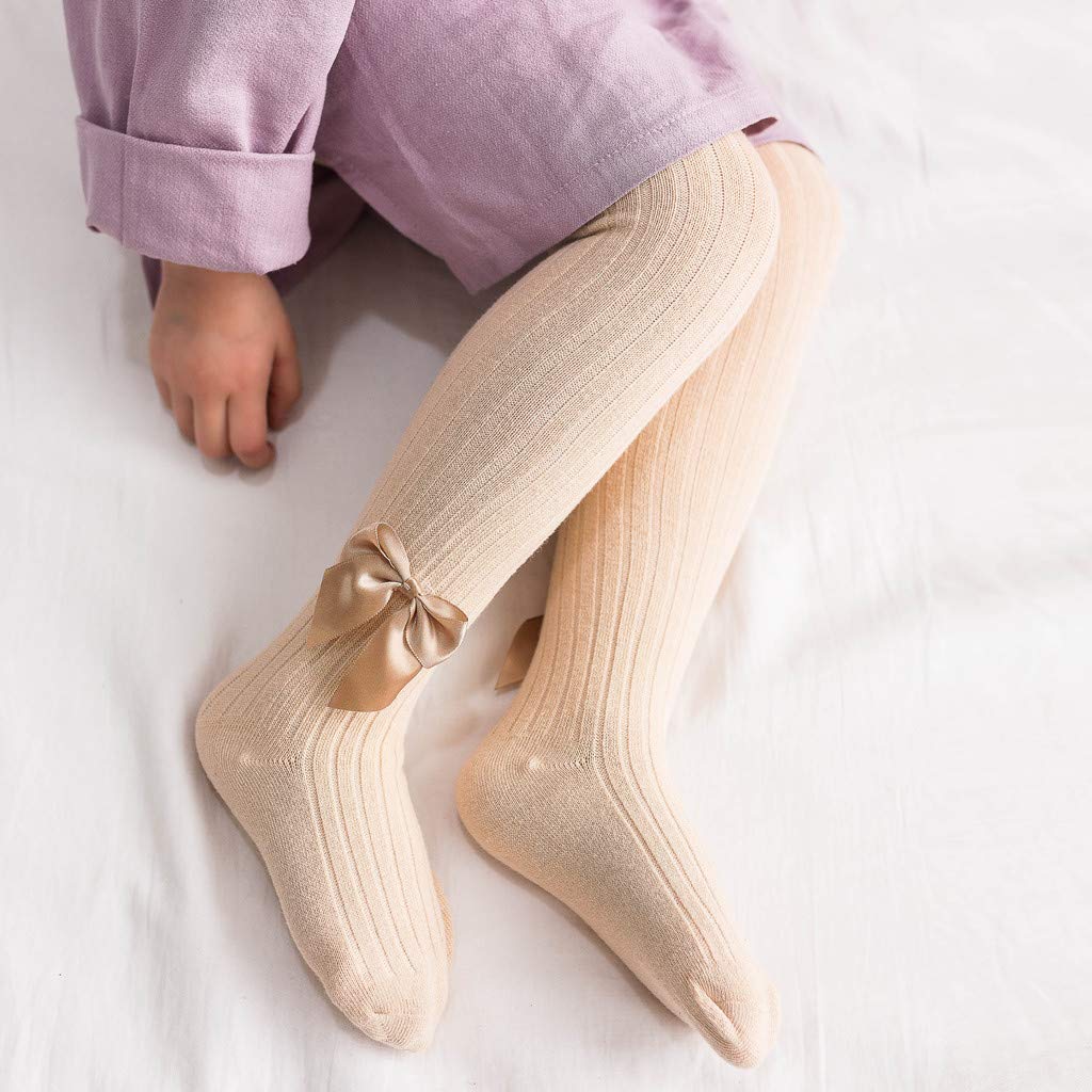 El Regalo 1 Pair Girls' Combed Cotton Bow Tights Pantyhose Leggings Stocking Pants | Party Bow Socks Stockings for Girls (Peach)