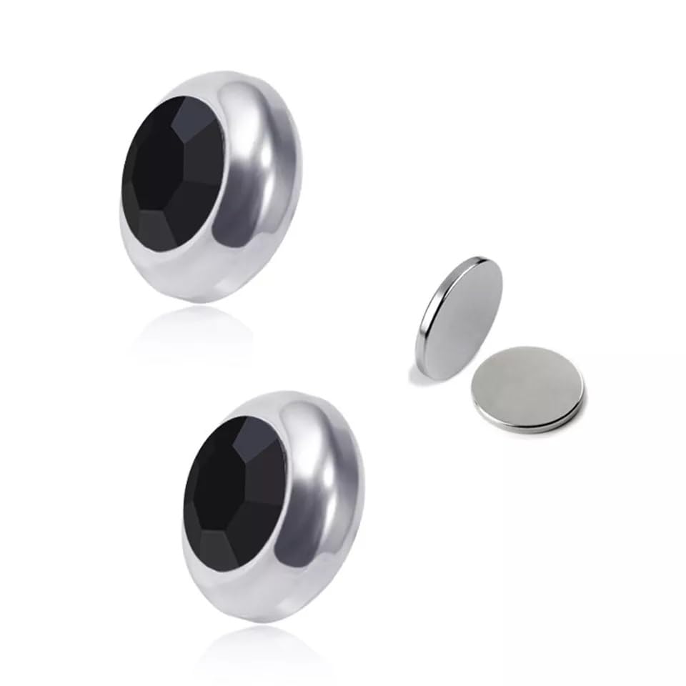 El Regalo 2 Pairs Non-Pierced CZ Magnetic Clip-On Unisex Earrings for Men/Women/Girls/Boys - Colorful CZ Fake Crystal Ear Stud Earrings (Pink & Black)