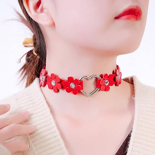 El Regalo Heart Flower Choker Necklace for Girls/Women (Red)