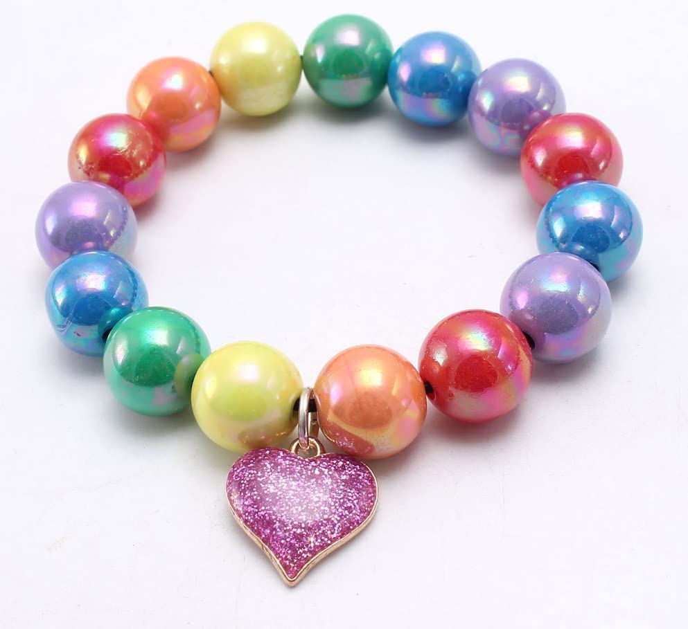 El Regalo 2PCs Girls Kids Rainbow Beads Charms Bracelets Set- Heart, Unicorn, Mermaid, Rainbow, Star charms for Baby Toddler Girls Kids (Star & Heart)