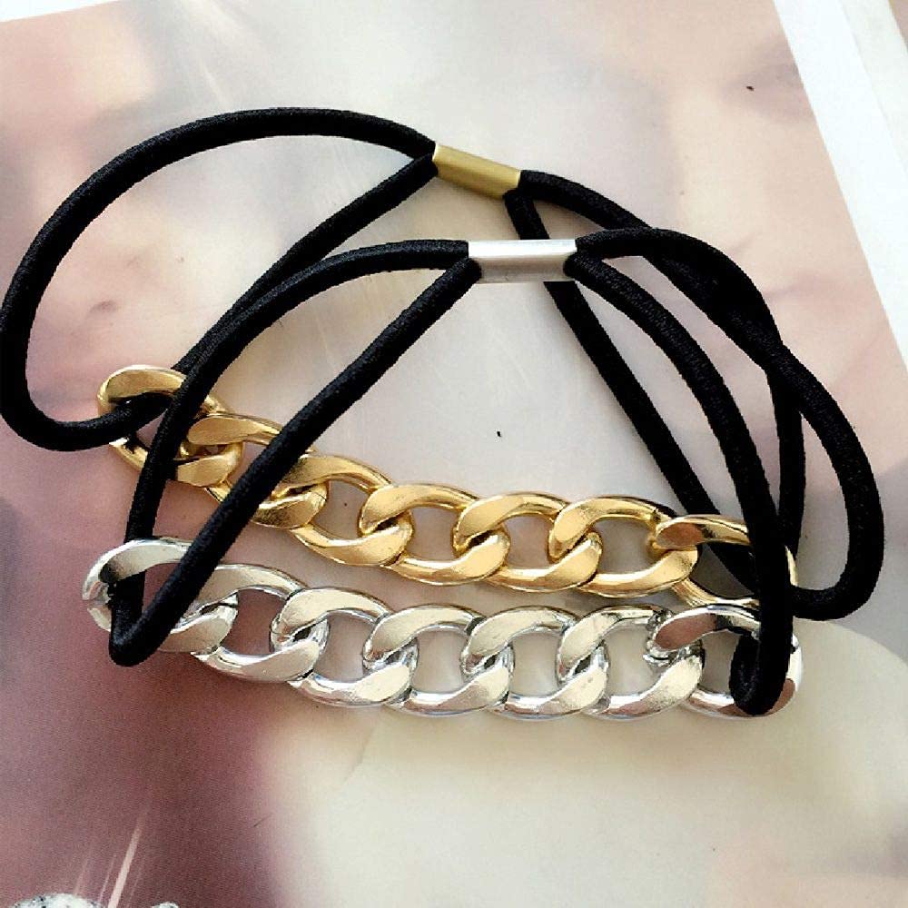 El Regalo Metal Chain Ponytail Holder | Vintage Alloy Elastic Hair Rope Women Girl Hair Ties Ring Hair Accessories for Girls & Women (Golden & Silver)