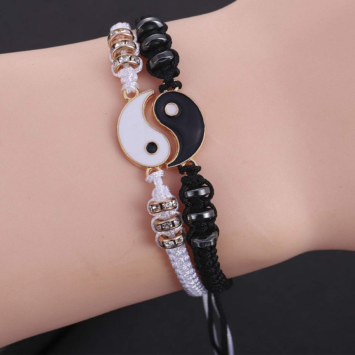 El Regalo "Yin Yang Handmade Macrame Golden Unisex Bracelets Set | Adjustable Bracelet for Best Friends/Couple - Set of 2 (These are NOT Magnetic)- Valentines Gift