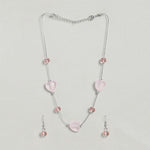 El Regalo 2PCs Crystals Beads Necklace & Earrings Jewelry Set for Kids/Girls & Teens - Shimmering/Matt Crystal Beads Fancy Jewelry Set (Pink Hearts)
