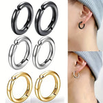 El Regalo 3Pairs Clip on Non-Piercing Unisex Hoop Earring-Surgical Stainless Steel, Anti-Tarnish, Waterproof Fake Earrings for Girls/Boys/Men/Women (12mm)