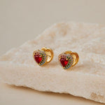 El Regalo 18K Gold Plated Heart Hoop Earrings for Women & Girls | Luxury Colorful Zircon Crystals Heart Hoops | Trendy Hoops Earrings (Ruby Red)
