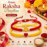 El Regalo 2PCs Minimalist & Elegant Heart Bracelet Rakhi Combo Set for Brother/Bhai/Bhaiya-Bhabhi with Roli-Chawal & Rakhi Gift Box - Handwoven, Beautifully Packaged (Yellow & Red)
