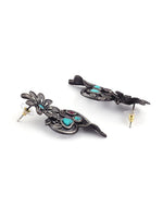 El Regalo Vintage Style Floral Stud Earrings - Bold Statement Earrings for Women - Antique Metallic Finish with Red & Turquoise Green Stones