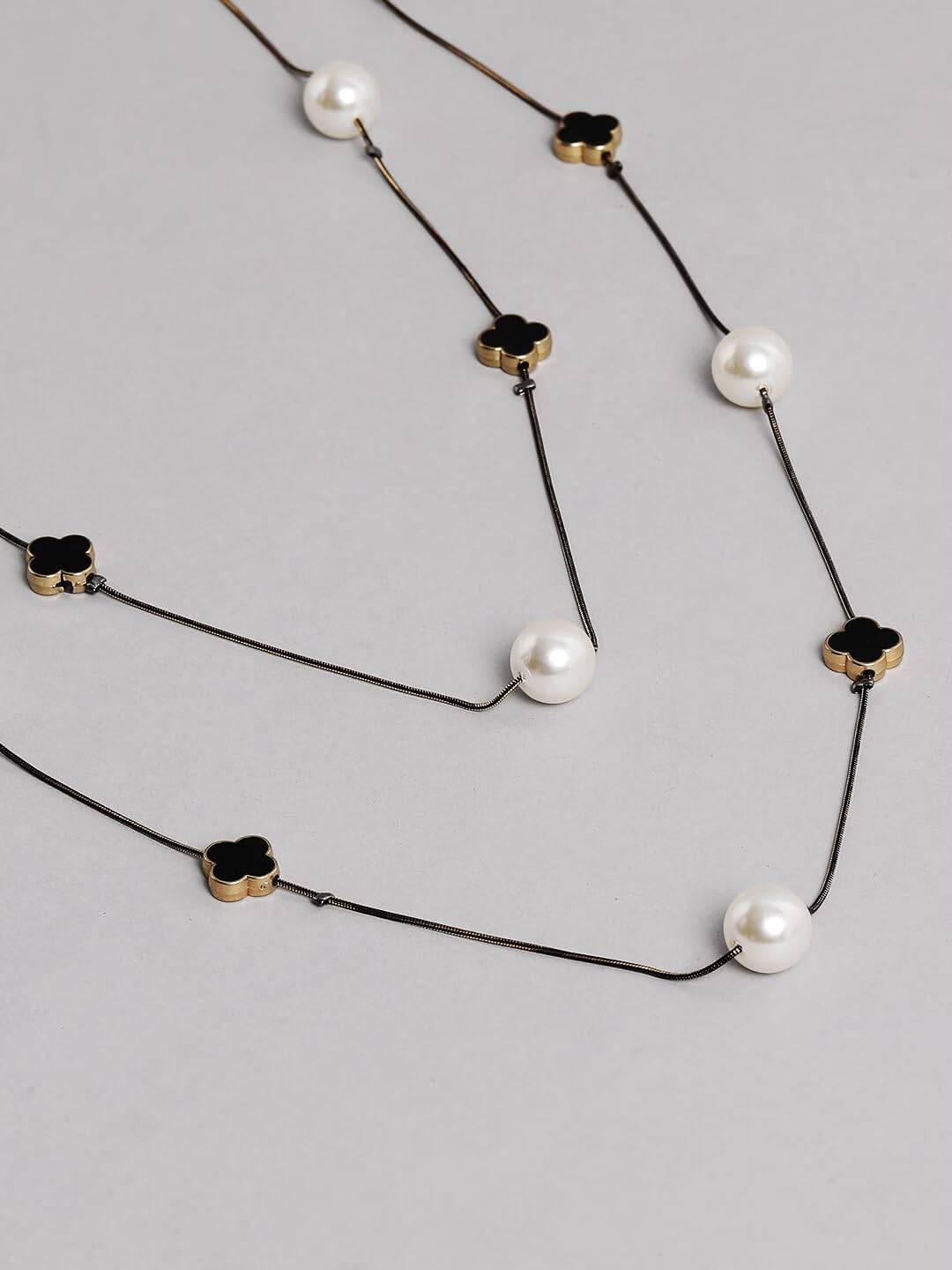 El Regalo Pearls Multilayer Long Necklace for Girls/Women- Elegant Long Sweater Chain Statement Pearls Necklace Jewelry Accessories Dressy Collocation (Flower Pearl Chain)