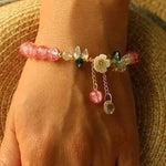 El Regalo Daisy Flower Bracelets- 1PC Crackled Crystal Beads Tassel Flower Charms Bracelet for Girls & Women (Pink)