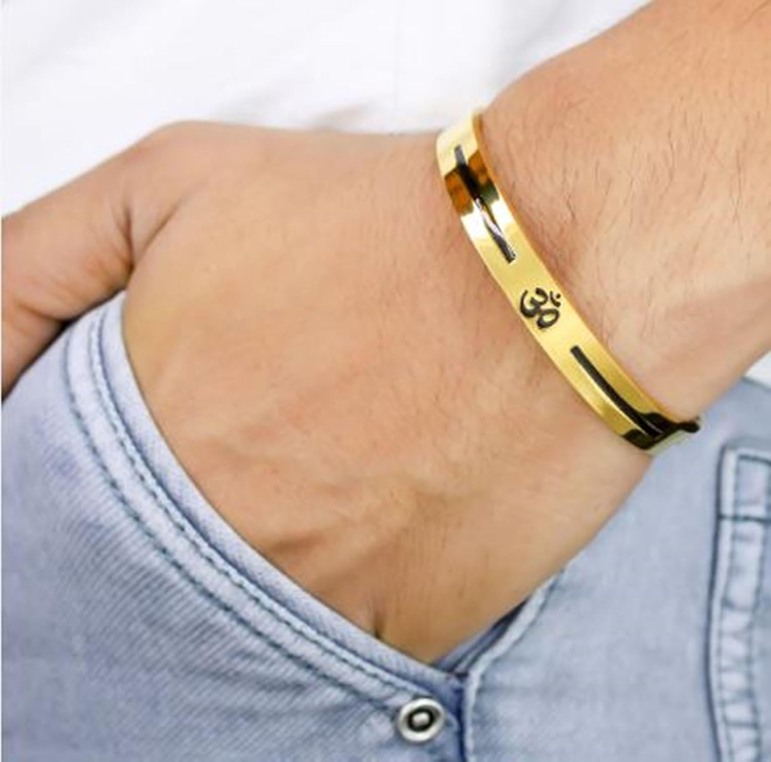 El Regalo 1 PC Stainless Steel Anti Tarnish OM/Aum Bracelet Rakhi for Brother - Designer OM Rakhi with Roli Chawal, Rakhi Message Card in Rakhi Gift Box (Golden OM Rakhi)