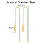 El Regalo Gold Plated Plated Minimalist Long Thin Tassel Elegant Threader Dangle Chain Earrings for Girls & Women (Golden Leaf Threader)