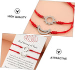 El Regalo Unisex-Adult 2PCs Sun Moon Red String of Fate Bracelets Set - Stainless Steel Sun Moon Bracelet Set for Best Friends/Couples/Besties