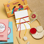 El Regalo 1PC Auspicious Thread Rakhi Brother- Red & Yellow Thread OM, Ganesha, Shree, Trident, Damroo Mauli Rakhi with Roli Chawal Shagun, Message Card in Rakhi Gift Box (Shree Rakhi)