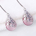 El Regalo Modern Opal Cat's Eye Drop Threader Earrings for Girls & Women - Perfect Valentines Day Gift for Her (Pink Threader)