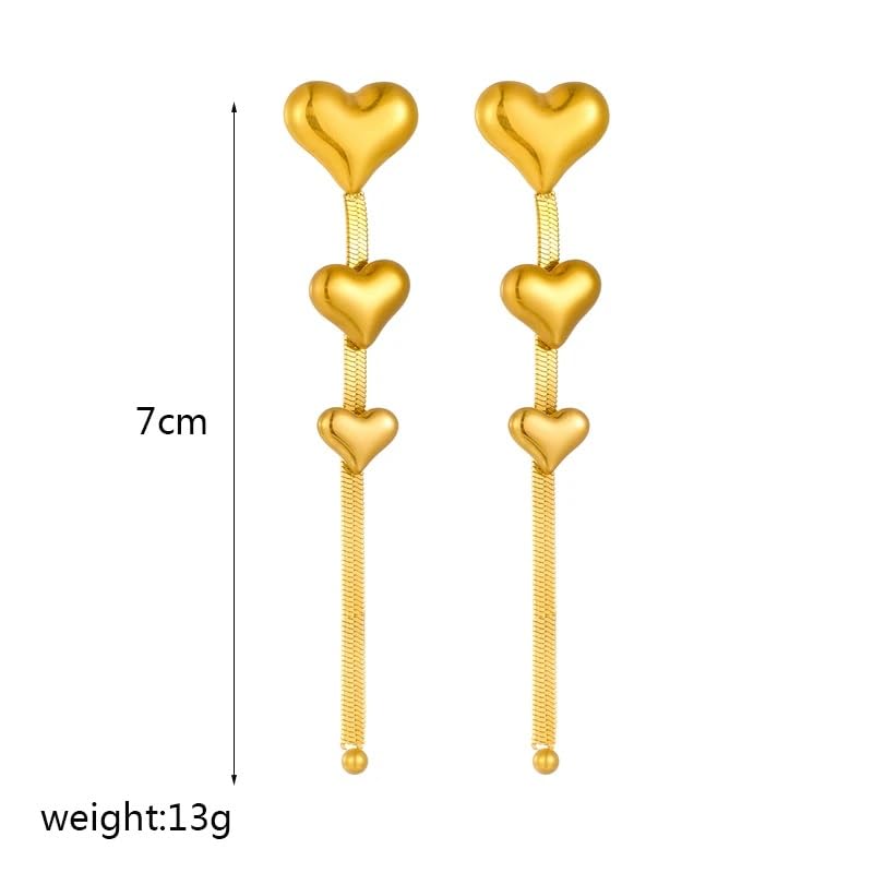 El Regalo Stainless Steel Ati Tarnish- NO RUST Earrings- Rose Gold Plated Stainless Steel Cute Stud Earrings for Women/Girls (3D Heart Tassel Earrings)