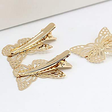El Regalo 2 Pcs Barrette Hollow Out Golden Butterfly Metal Hair Clips For Girls & Women (Set Of 2) (Golden)