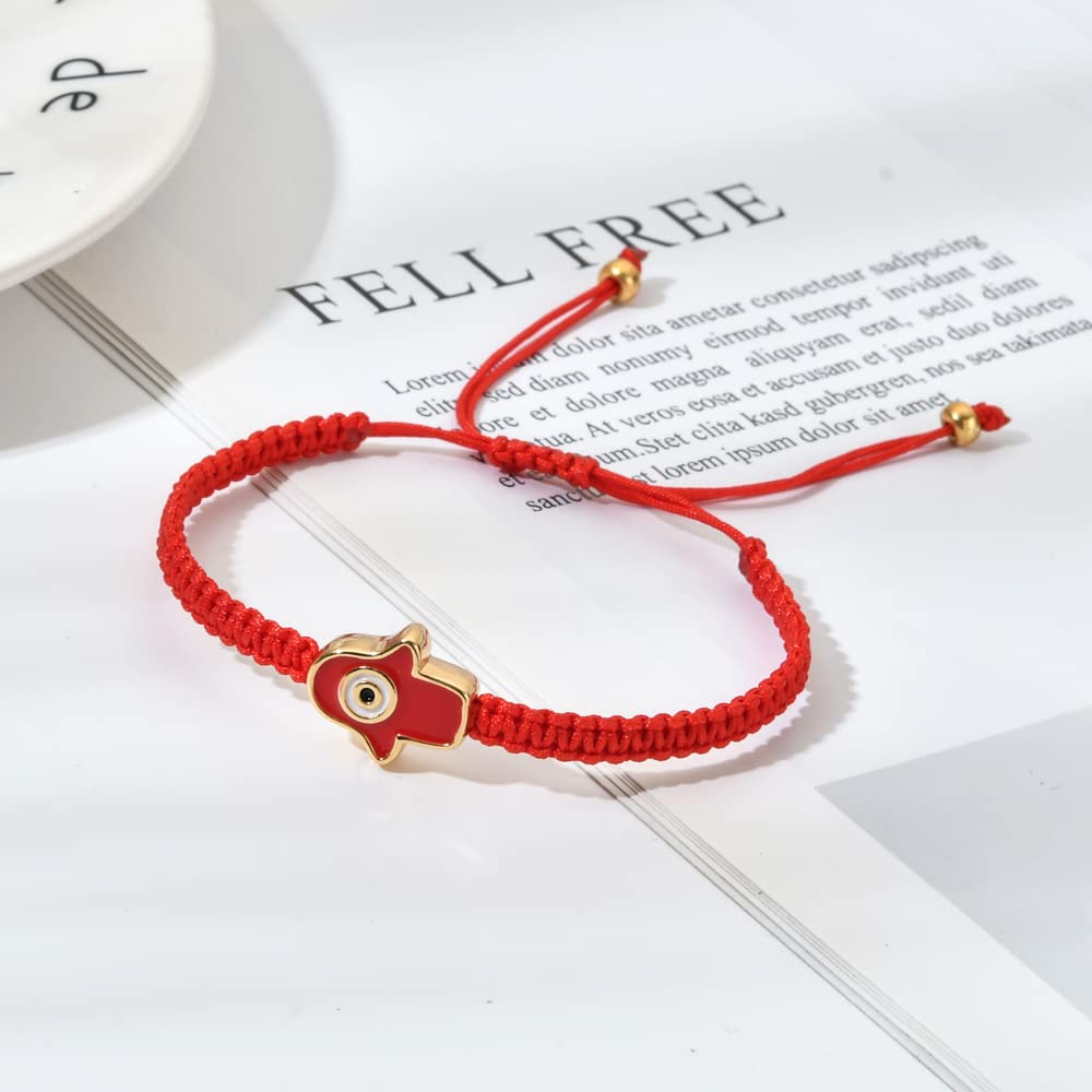 El Regalo 1 PC Hamsa Hand Evil Eye Charms Handmade Adjustable Unisex Bracelet for Girls/Boys/Men/Women (Red)