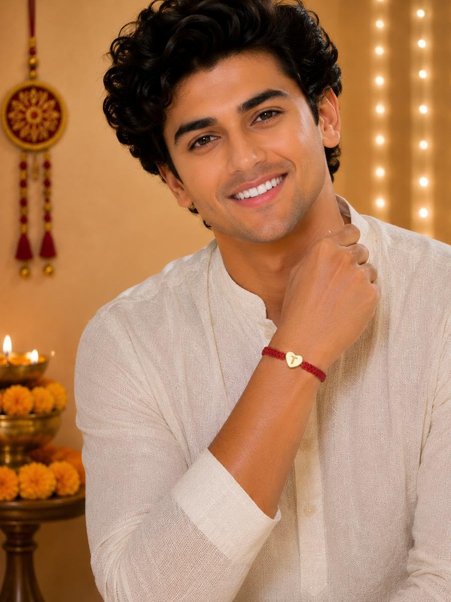 El Regalo Red Ethnic Rakhi Dori Unisex Rakhi-Adults - T letter
