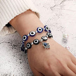 El Regalo Unisex 2PCs Evil Eye Hamsa Bracelets Set | Lucky Evil Eye Designer Protection Bracelets Set in Blue & Black