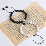 El Regalo 2PCs Magnetic Natural Stones Unisex Bracelets for Couples, Best Friend, Boyfriend & Girlfriend, Long Distance Connecting Bracelets Set- Valentines Day Gift (Black & White)