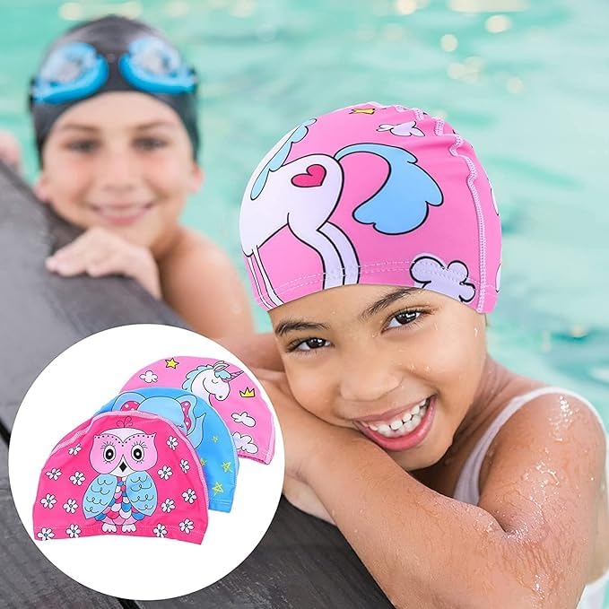 El Regalo 1PC Cute Cartoons/Animal Printed Kids/Babies Swimming Cap (1-6 Years Old) Comfortable Breathable Polyester Fabric Swimming Caps (Not Waterproof) (Unicorn Swimming Cap)