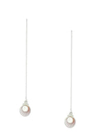 El Regalo 925 Silver Plated Minimalist Long Thin Linear CZ Elegant Threader Dangle Chain Earrings for Girls & Women (Pearl Shell Threader Earrings)