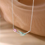 El Regalo Pink Tulip Flower Necklace- Sleek Oil Dripping Tulip Pendant Chain Necklace for Girls & Women