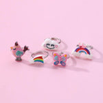 El Regalo 5PCs Kids Rings Set- Little Girl Adjustable Rings Gift Combo Pack with Shell/Rainbow Shape Box- Jewelry Gifts for Girls Kids (Rings Rainbow Gift Box)