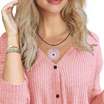 El Regalo 1 PC Big Pink Evil Eye Pendant Necklace for Girls & Women - Turkish Evil Eye Big Leather Rope Necklace (Round Evil Eye)