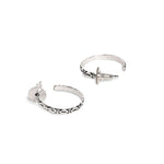 El Regalo 2 Pairs Tribal Oxidized Half Hoop Earrings, Huggie Earrings- Hammered Bohemian Oxidized German Silver Baali Earrings (Option-3)