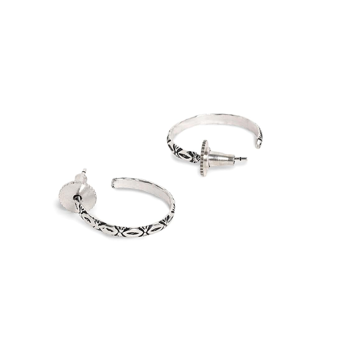 El Regalo 2 Pairs Tribal Oxidized Half Hoop Earrings, Huggie Earrings- Hammered Bohemian Oxidized German Silver Baali Earrings (Option-3)