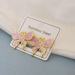 El Regalo 1Pair Stainless Steel Anti-Tarnish Pink Enamel Earrings for Girls & Women | Trendy & Cute Leaf, Bow, Ribbon, Strawberry & Butterfly Stud Earrings (Butterfly Stud)