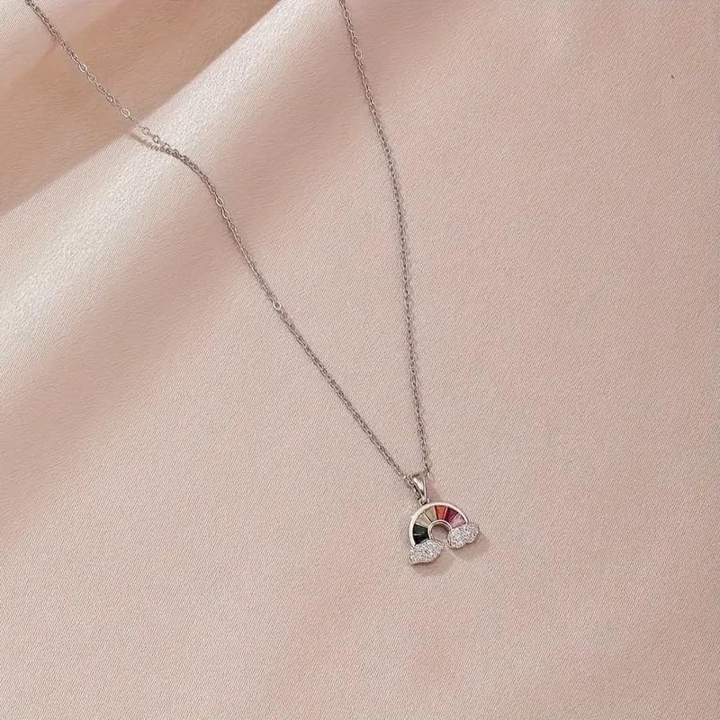 El Regalo Titanium Steel Cubic Zirconia Rainbow Necklace for Kids/Girls/Women- Anti Tarnish, Waterproof, Classy Rainbow Necklace- Gift for Girls