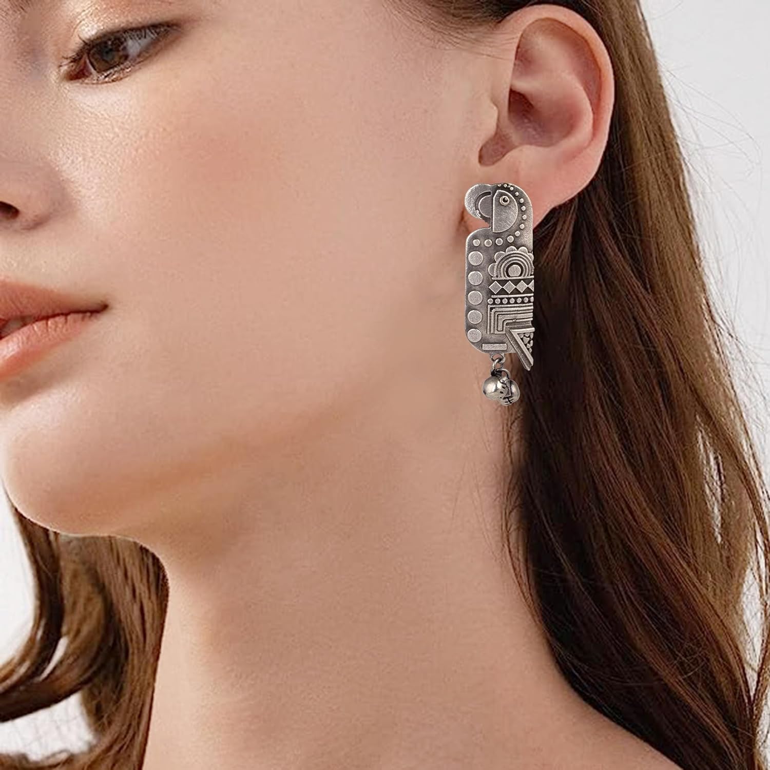 El Regalo Oxidized Bird Ghungroo Stud Earrings- Silver Lookalike Parrot Bird Handcrafted Statement Earrings