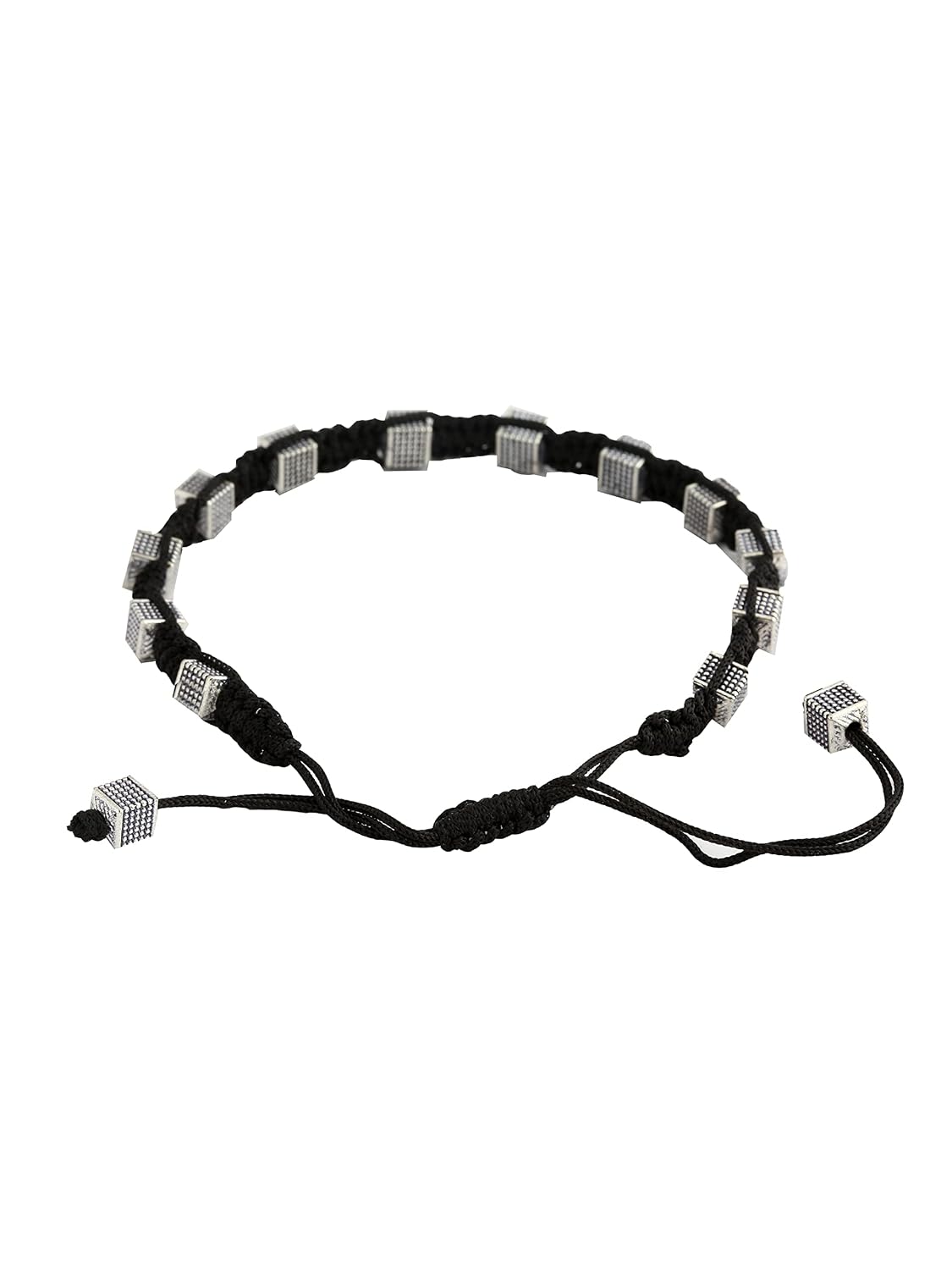 El Regalo 1 PC Boho Macrame Adjustable Oxidized German Silver Bead Nazabattu Anklet for Girls & Women- 1 Leg Bohemian Tribal Thread Anklet (square Nazarbattu Anklet)