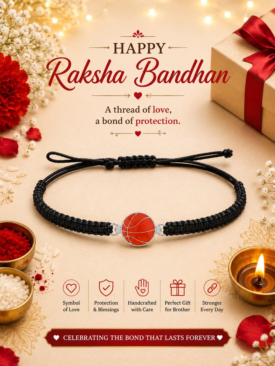 El Regalo 1PC Sports Balls Rakhi for Brother- Cute & Fancy Balls Bracelet Rakhi for Sports Lover Brother with Roli Chawal in Rakhi Gift Box (Basket ball)
