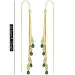 El Regalo Modern Threader Earrings for Women | Long Chain Dangler Earrings with Crystal & Stone Drops | Western Tassel Earrings for Girls | Party Sui Dhaga Thread Earrings (Green Threader)